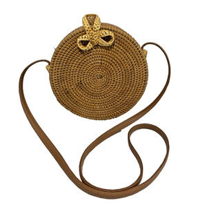 Natural Straw Brown Wicker Shoulder Crossbody Bag Purse Cottagecore Boho Preppy